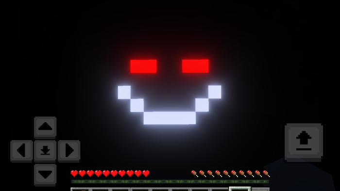 ALT text Glowing red eyes and a pixelated smile face