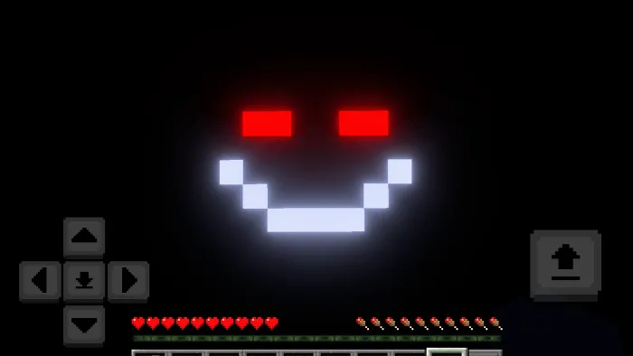 ALT text Glowing red eyes and a pixelated smile face