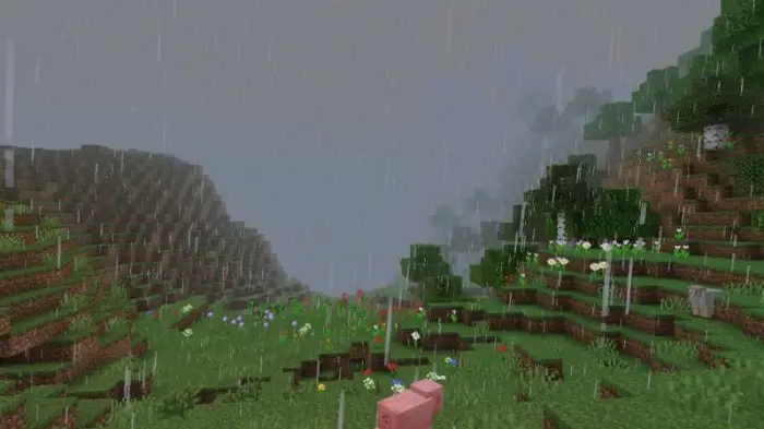 Rainy landscape with enhanced weather effects