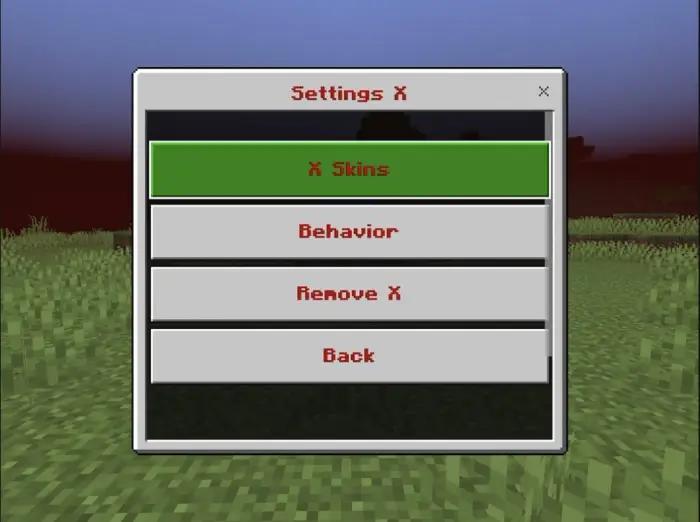 Horror mod settings menu with red sky.