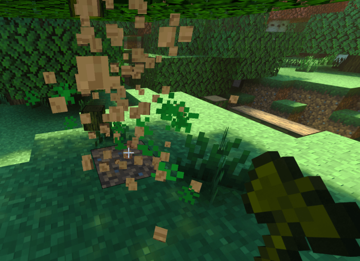Blocks and leaves fall as tree is chopped