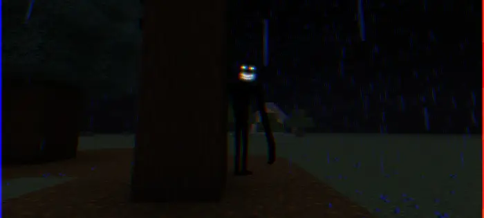 Creepy creature lurking behind a tree at night
