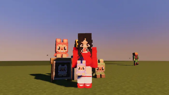 Player with Labubu plushies and armor