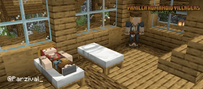 Humanoid villagers inside a wooden house