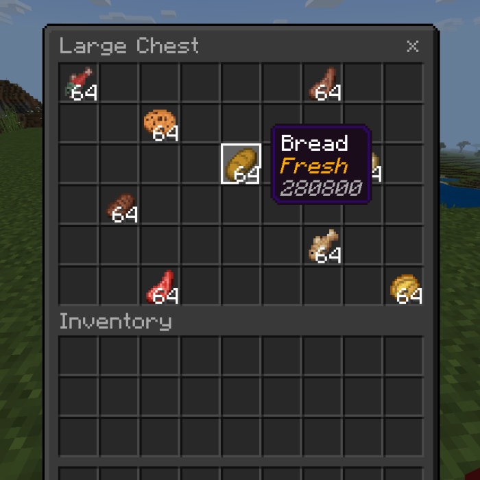 Chest inventory showing fresh bread tooltip