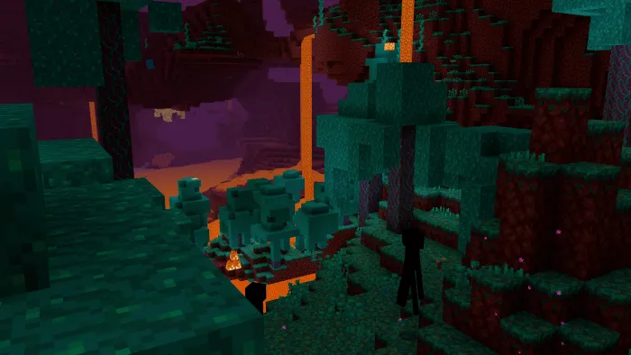 Thick, colorful fog in a blocky cave biome