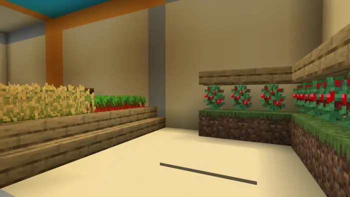Blocky indoor farm with wheat and berries