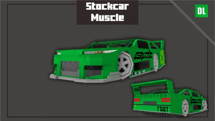 Blocky green stock car with custom decals