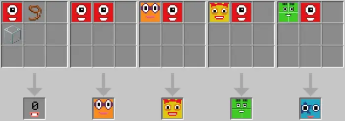 Pixelated Numberblocks crafting recipes shown