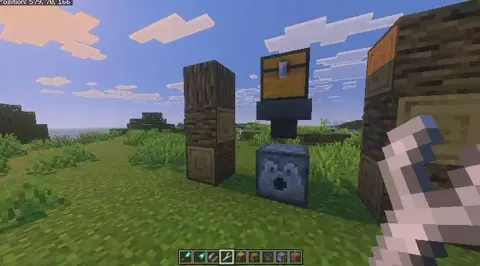 Player holds wrench near chest and dispenser