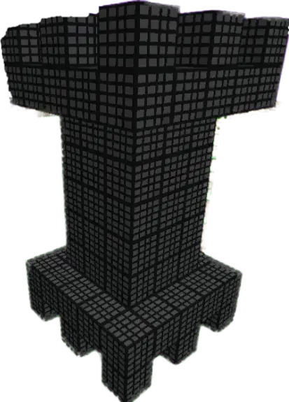 Blocky black stone tower in a wasteland.