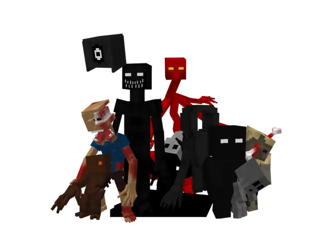 Ten horror-themed blocky creatures grouped