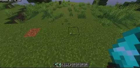Player holding a tool on grassy terrain