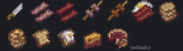 Pixel art of various new food items and meals