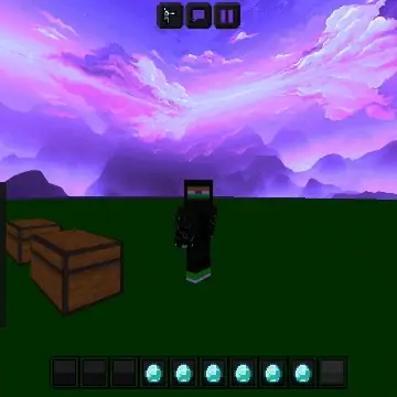 Player stands near chests under purple sky
