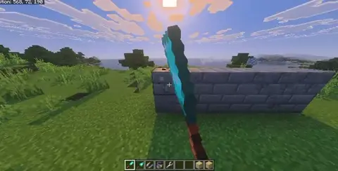 Player uses a tool to build a stone wall.