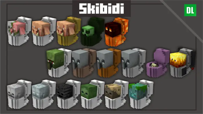 Hostile mobs with Skibidi toilet heads