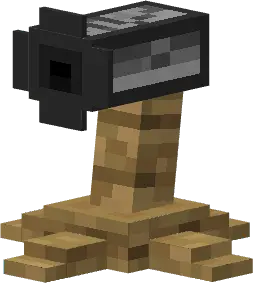 Blocky wooden turret with black barrel