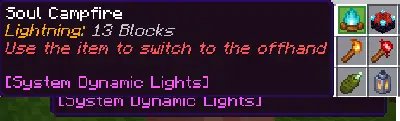 Item tooltip showing dynamic light sources