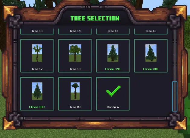 Tree selection menu with various tree options