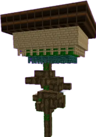 Floating wooden house on a tall, twisted base