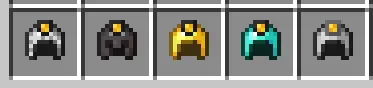 Five pixel art helmets with lights attached.