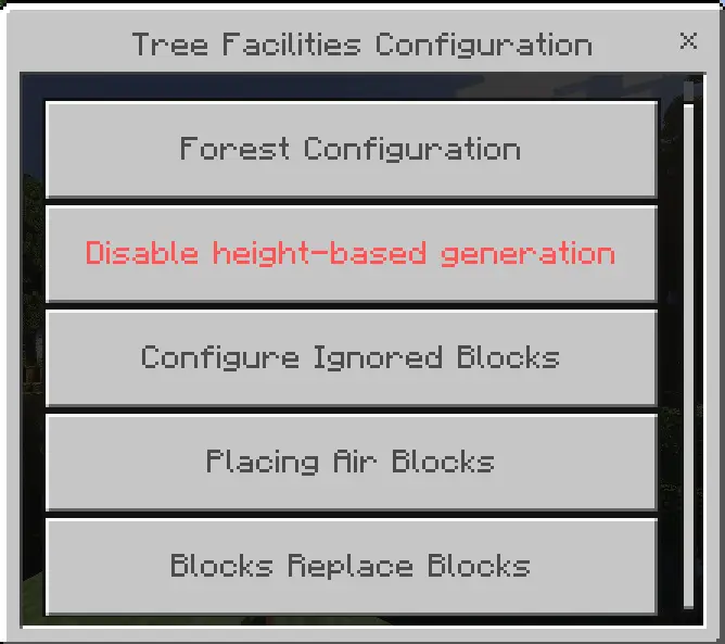 ALT Tree generation configuration menu