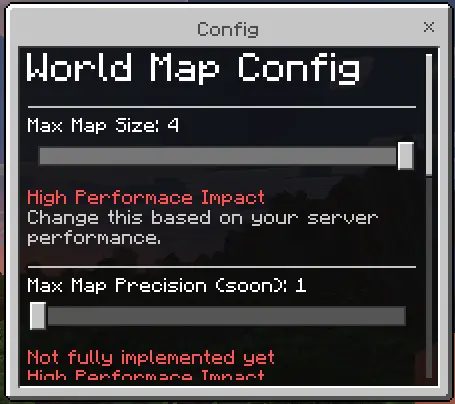 ALT World map configuration settings window