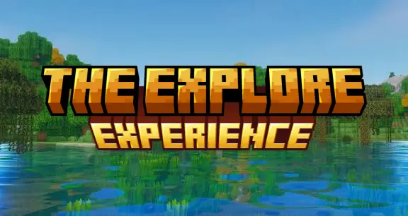 Blocky The Explore Experience text on water