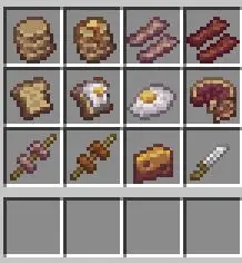 Pixel art icons of new food items in a grid