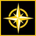Yellow compass rose icon on black background