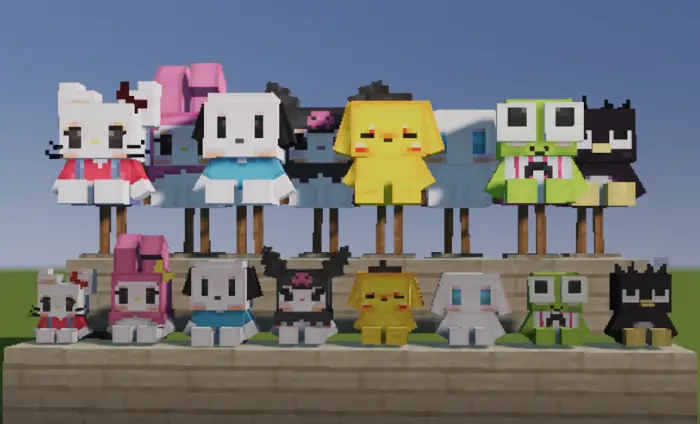 Sanrio character armor stands on display