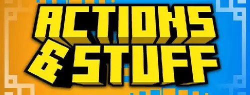 Bold yellow Actions Stuff text logo