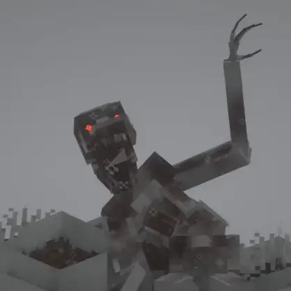 Icey monster with glowing red eyes in snow