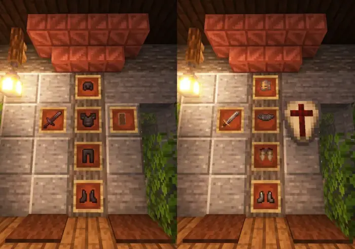Templar-themed armor, sword, and shield set