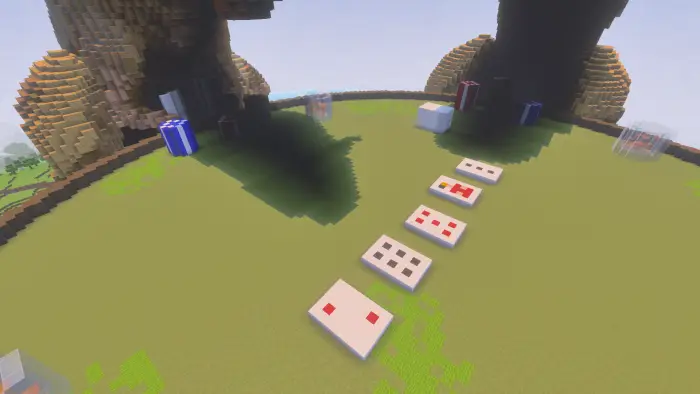 Giant playing cards in a prehistoric arena