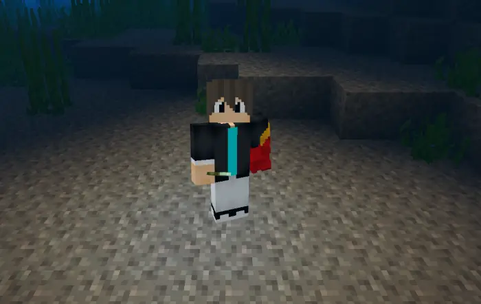 Character holding a torch underwater.