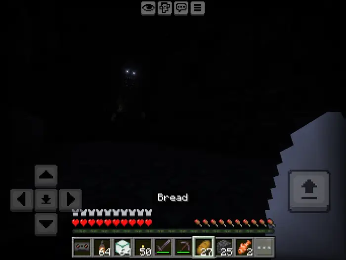 Creepy cave dweller with glowing eyes lurks.