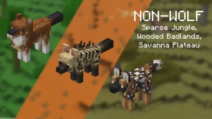 Three custom wolf variants in blocky style