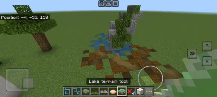 Lake terrain tool used on grassy area