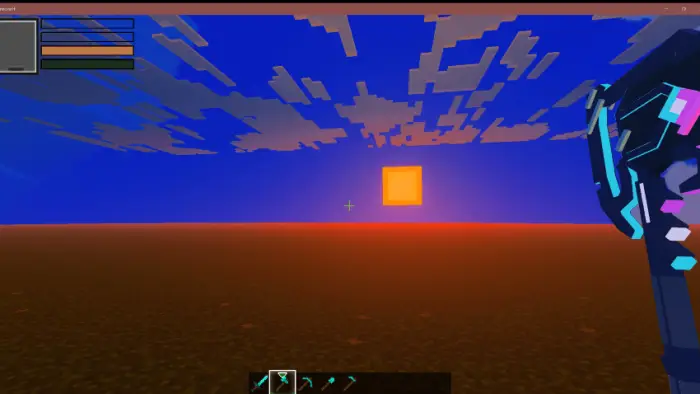 Futuristic axe and sci-fi sunset sky