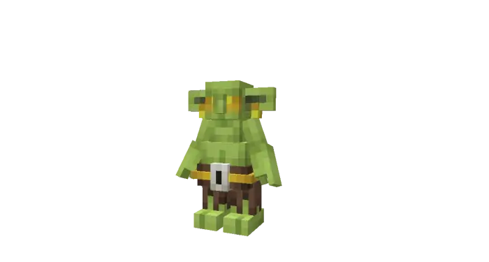 Pixelated green goblin NPC with brown belt
