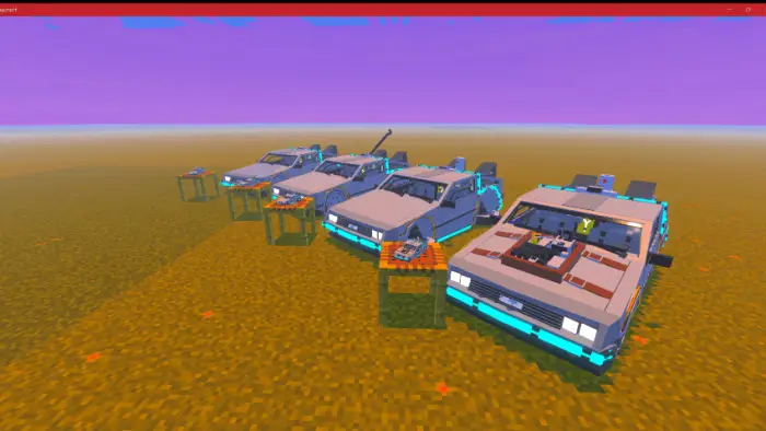 Four DeLorean cars with time travel gadgets