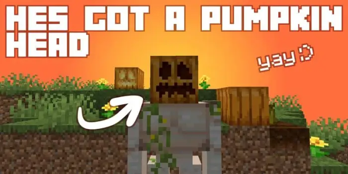 Iron golem with a carved pumpkin head