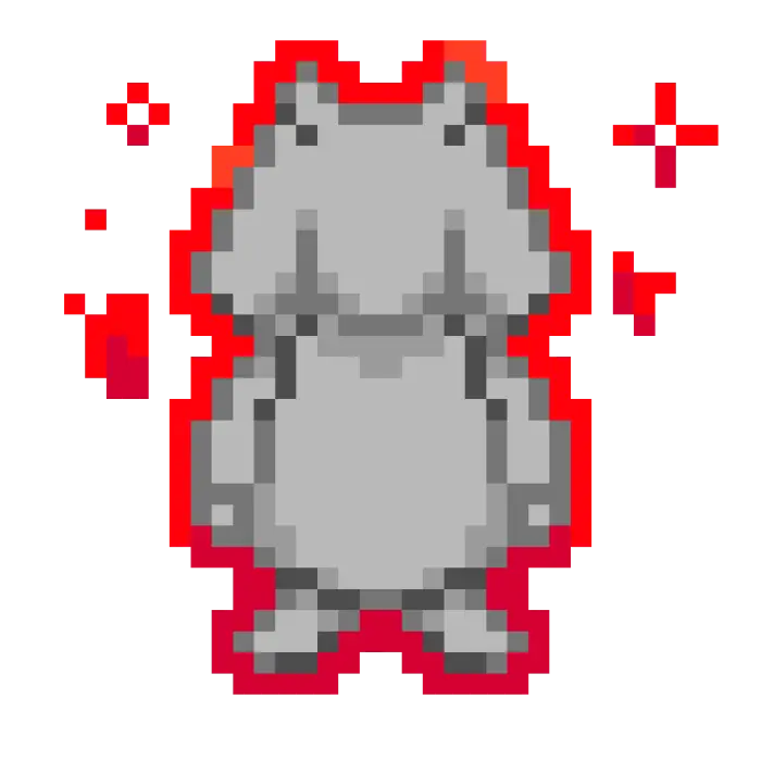 Pixelated gray monster with red outline