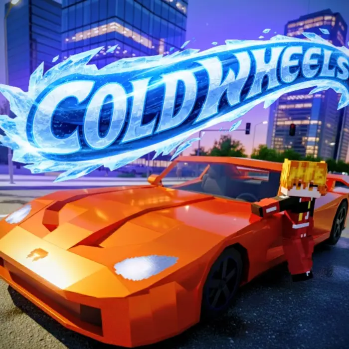 Blocky sports car with Cold Wheels logo.