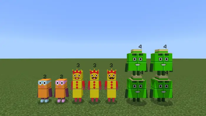 Blocky characters numbered 2, 3, and 4 standing in a row.