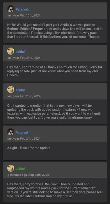 ALT text Conversation about porting wolf textures