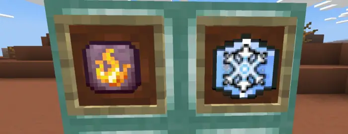 Pixel art icons of fire and snowflake in frames