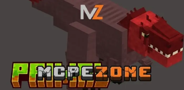 Blocky red dinosaur with mod title overlay
